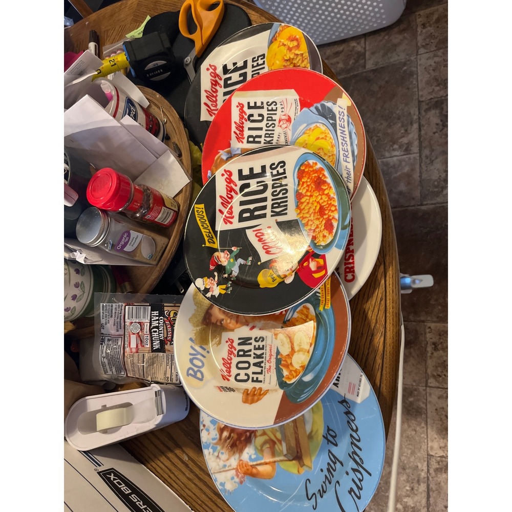 Vintage Kelloggs Cereal Plates Set of‎ 6 Rice Krispies Corn Flakes 2005 Ceramic